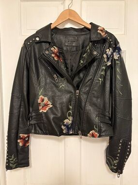 Faux leather Biker Jacket with embroidery